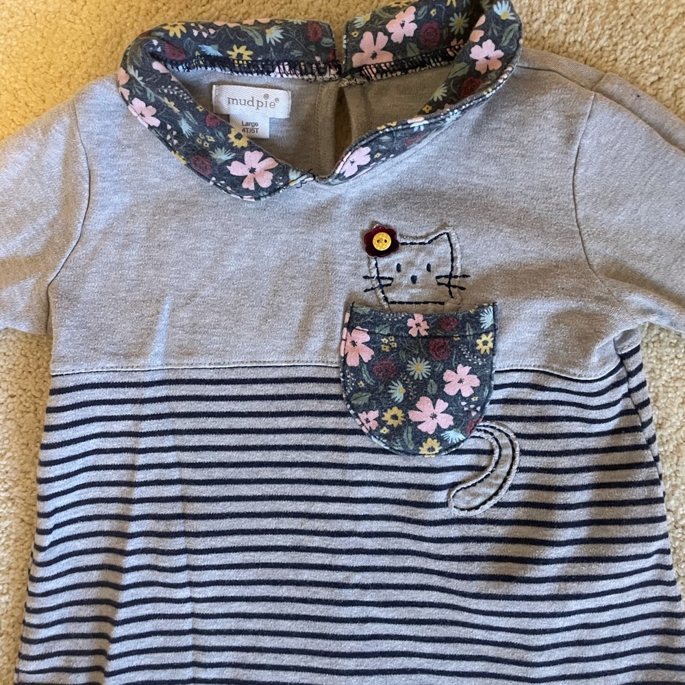 Mudpie kitty pocket long sleeve shirt